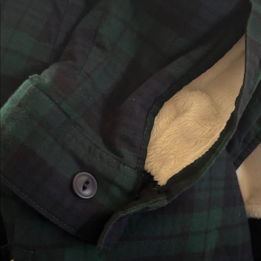 L.L. Bean Scotch Plaid Flannel Shacket Sherpa-Lined XS Green Navy Button Up Cozy - Picture 6 of 6